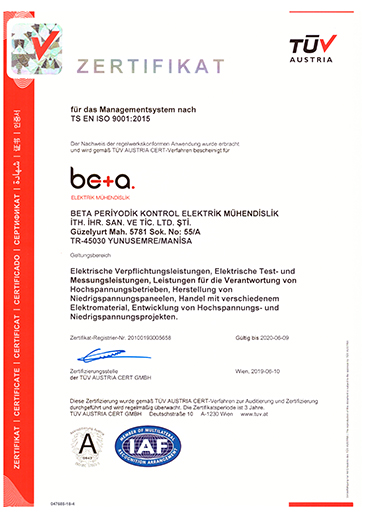 Beta Electrical Engineering Quality Certificates