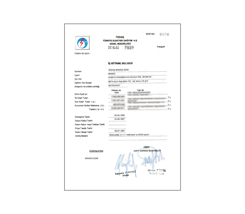 İş Bitirme Belgelerimiz
