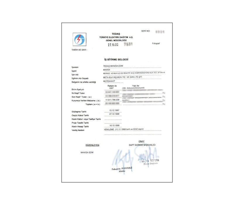 İş Bitirme Belgelerimiz