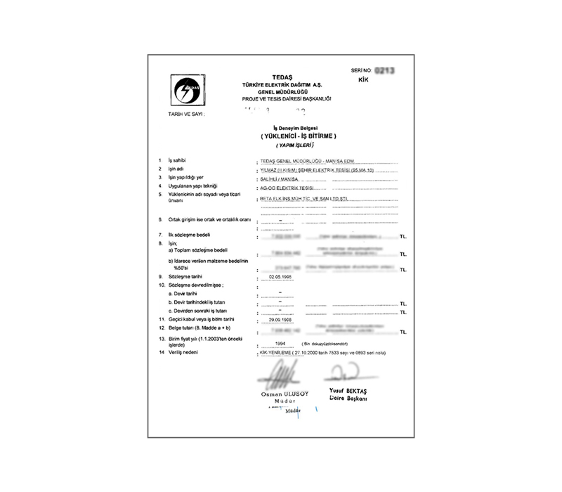 İş Bitirme Belgelerimiz