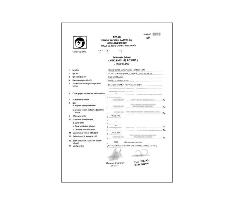 İş Bitirme Belgelerimiz
