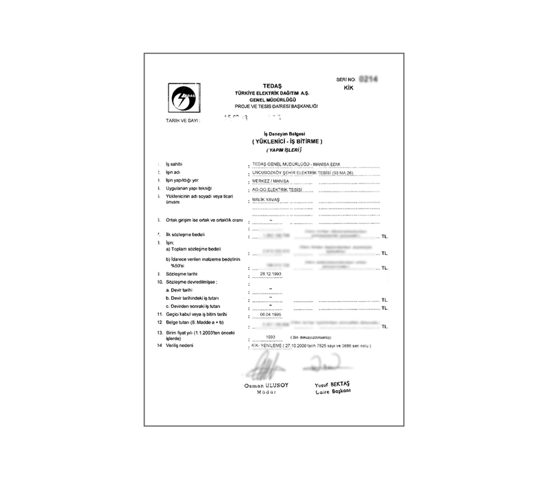 İş Bitirme Belgelerimiz